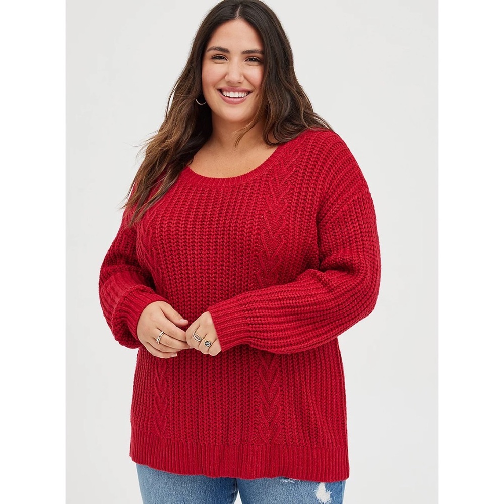 NWT Torrid cable sweater tie back red hearts sweater 1X